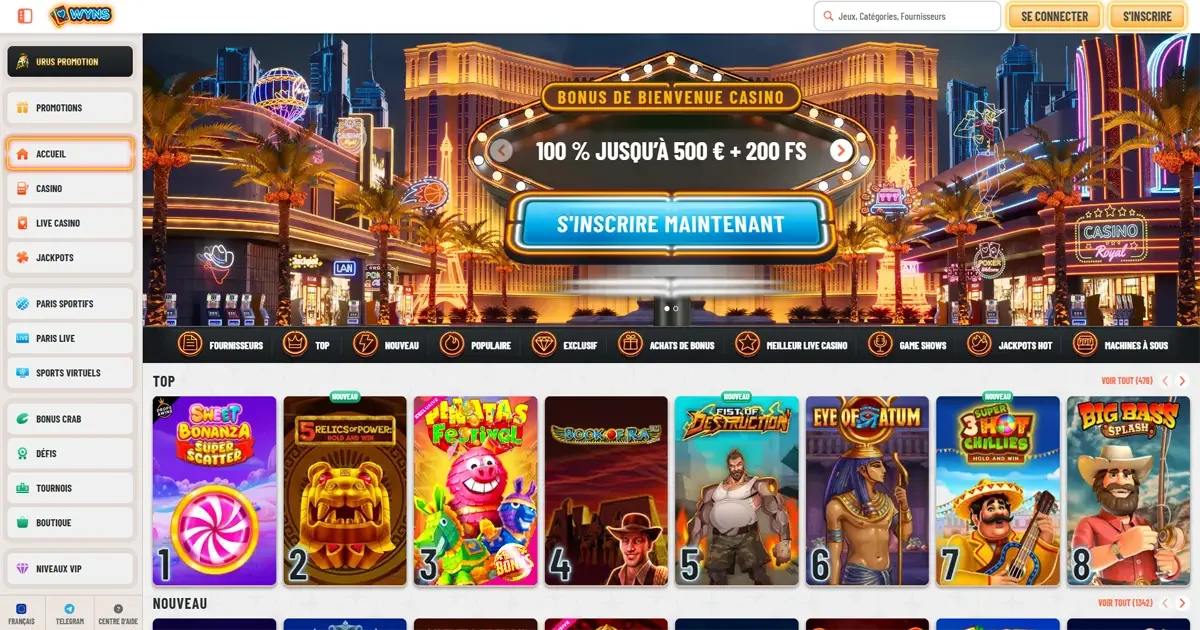 Page d'accueil du casino en ligne Wyns Casino