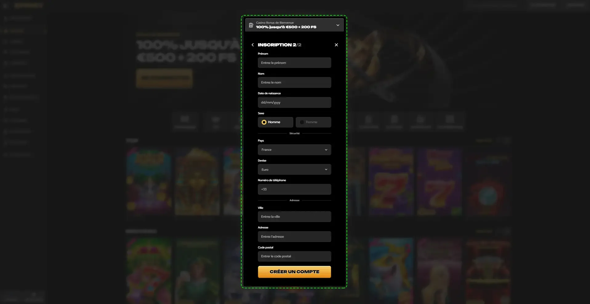 Informations personnelles inscriptions Spinsy Casino