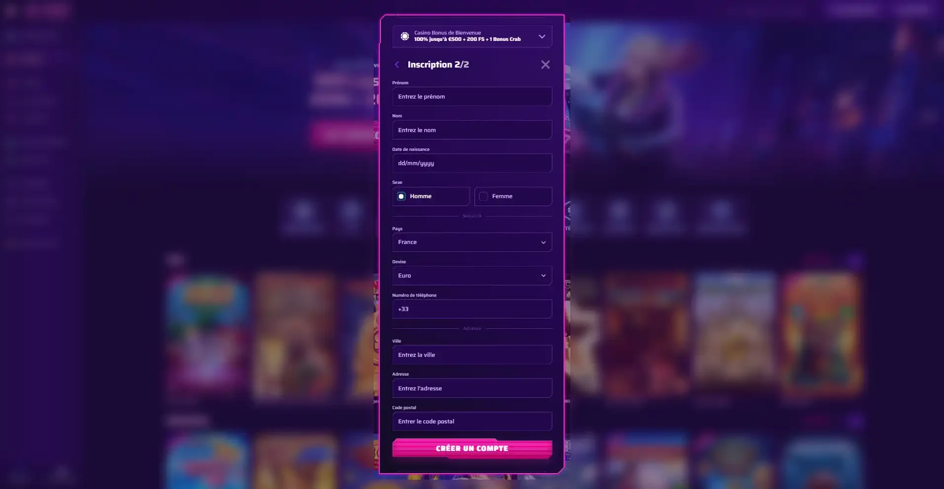 Infos &eacute;tapes renseignements infos personnelles roby casino