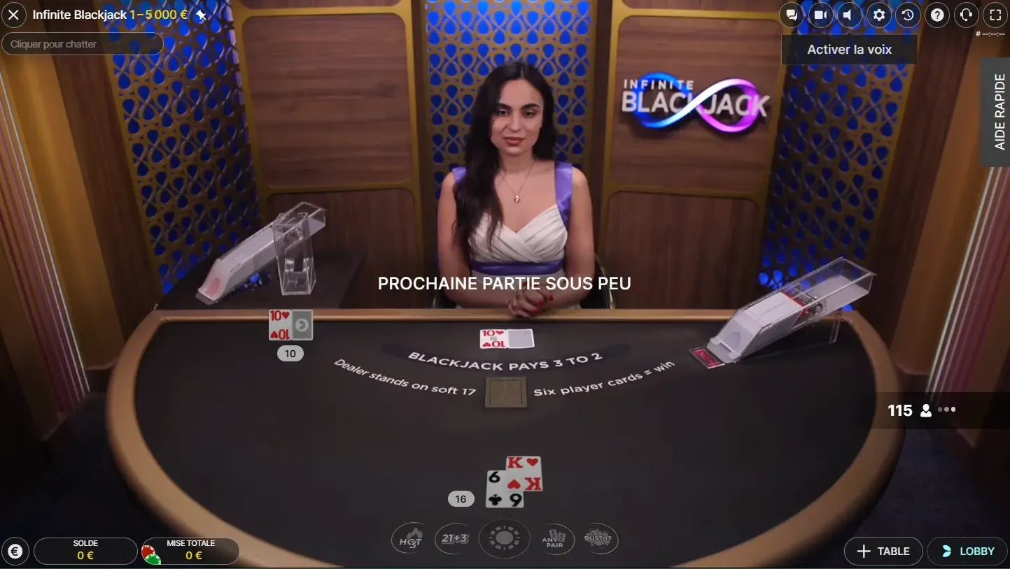 table de blackjack &eacute;volution gaming