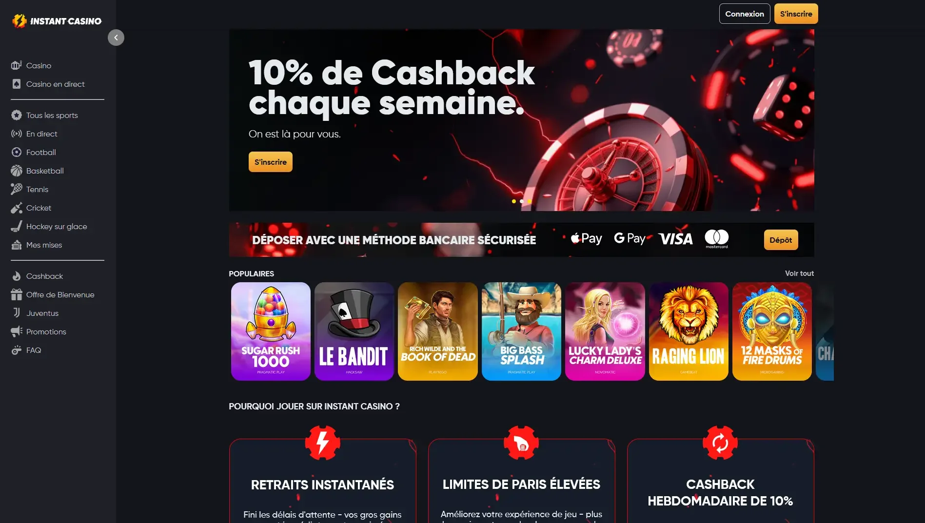 Instant casino page principale du casino en ligne