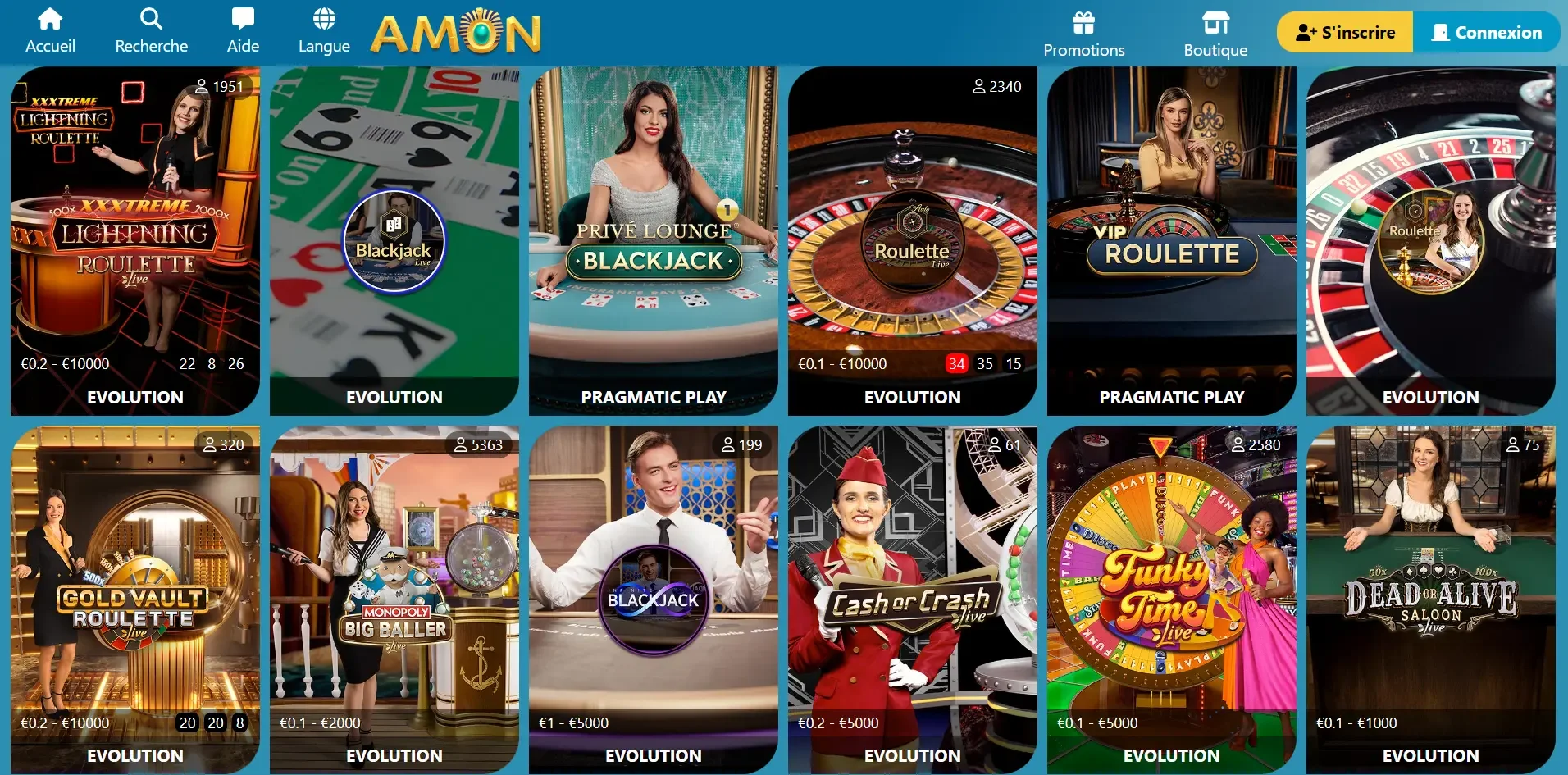 les jeux live amon casino
