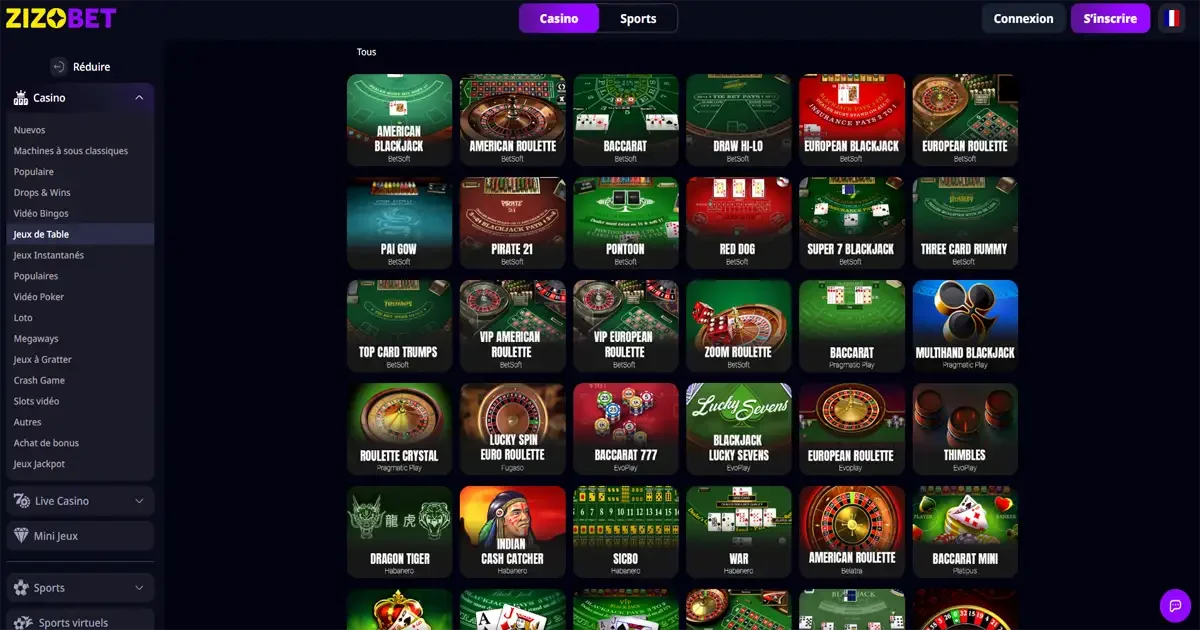 Jeux de table Zizobet casino en ligne &ndash; roulette, blackjack, baccarat et pai gow disponibles