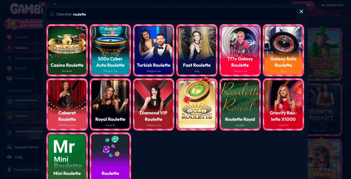 Jeux de tables du casino en ligne Gambiva