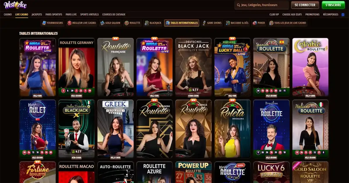 Les jeux de tables du casino en ligne West Ace