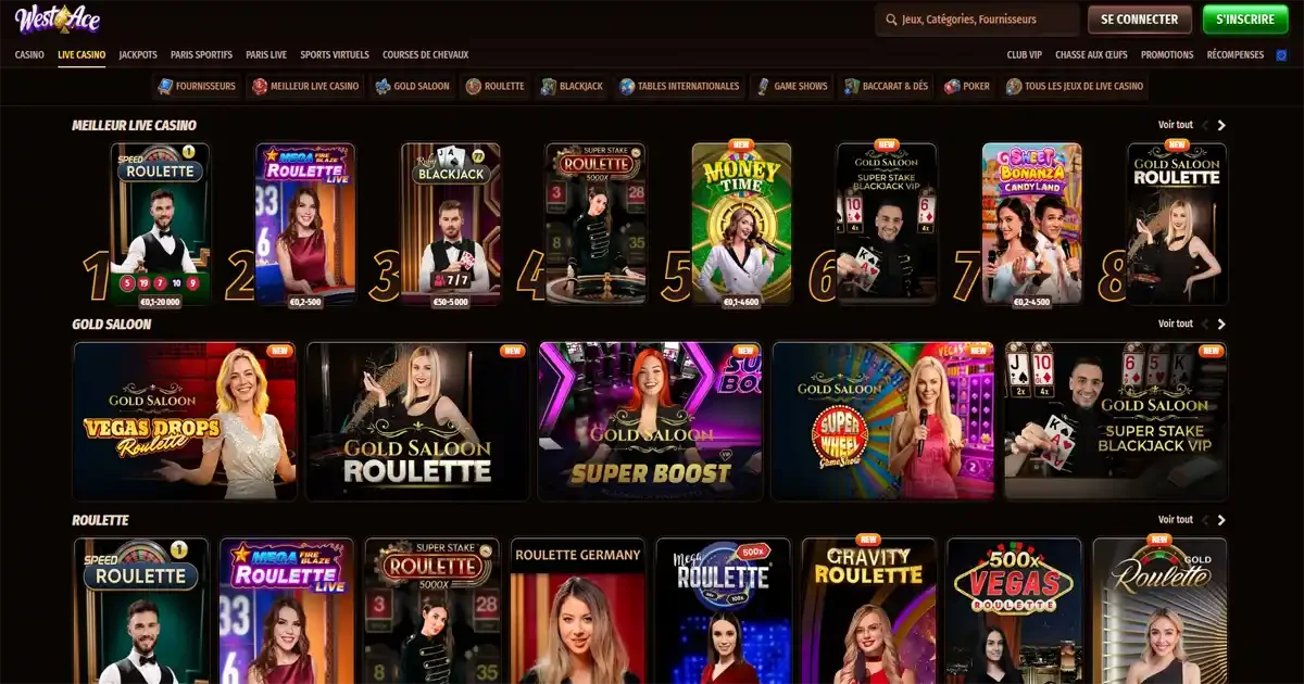 Les jeux en direct du casino en ligne WestAce