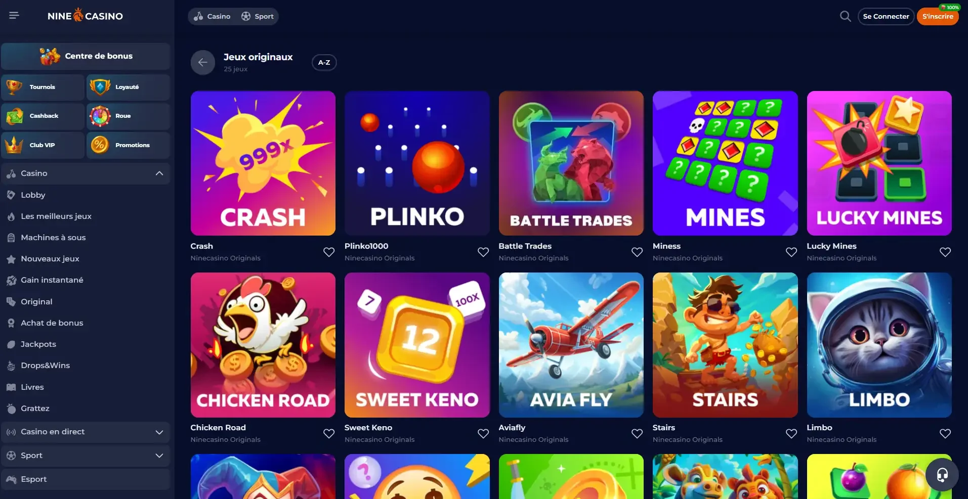 Les jeux originaux du casino en ligne Nine Casino