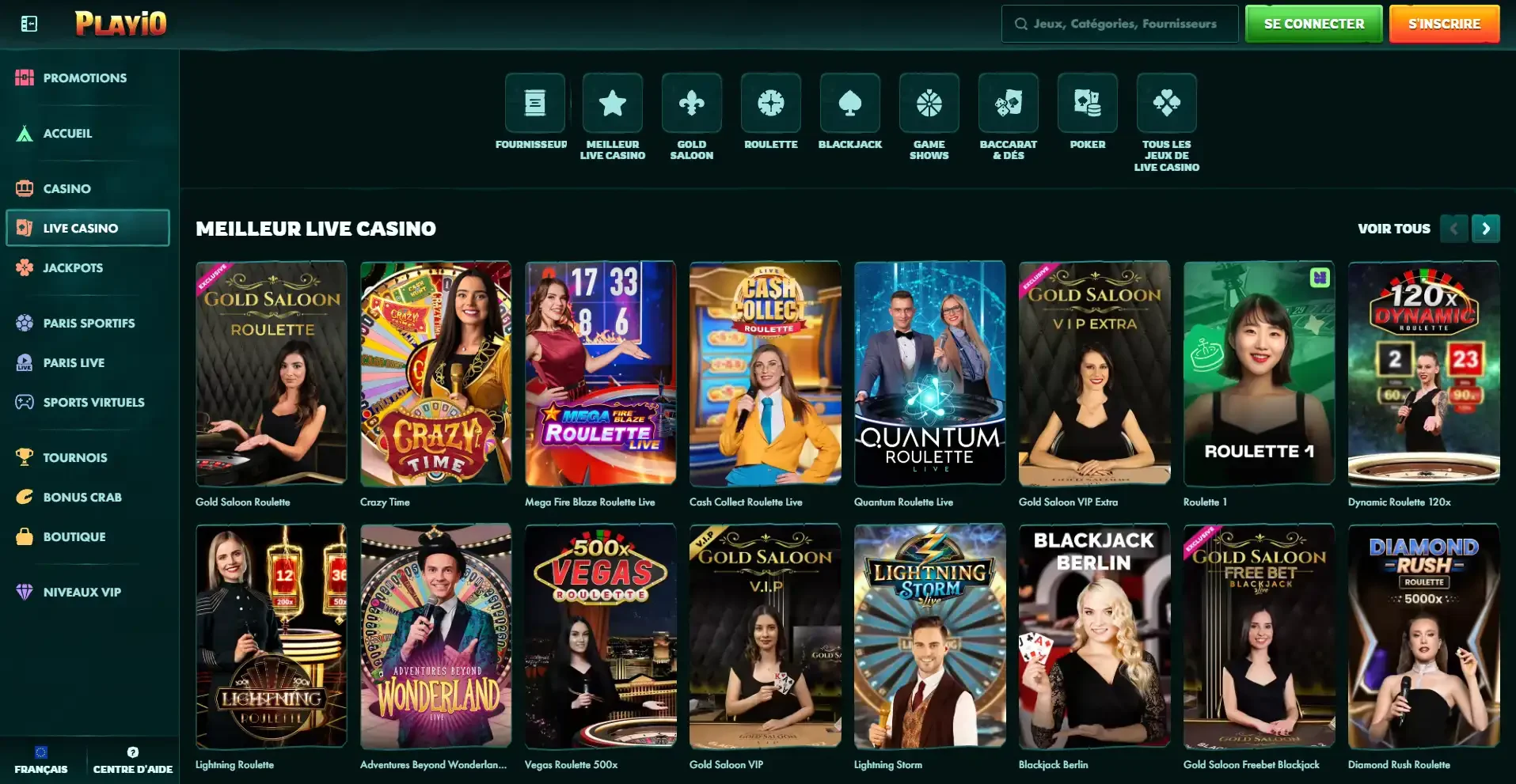 Les jeux live du casino en ligne Playio