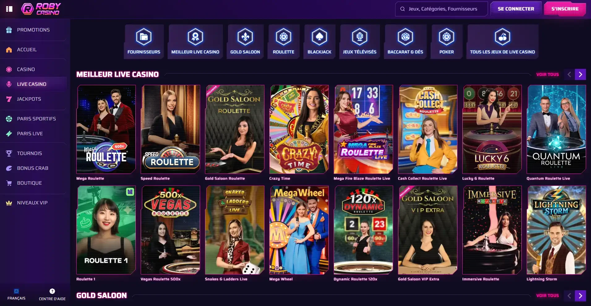 Live games robycasino