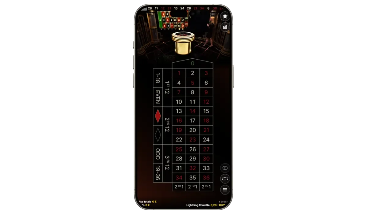 La Lightning roulette sur t&eacute;l&eacute;phone