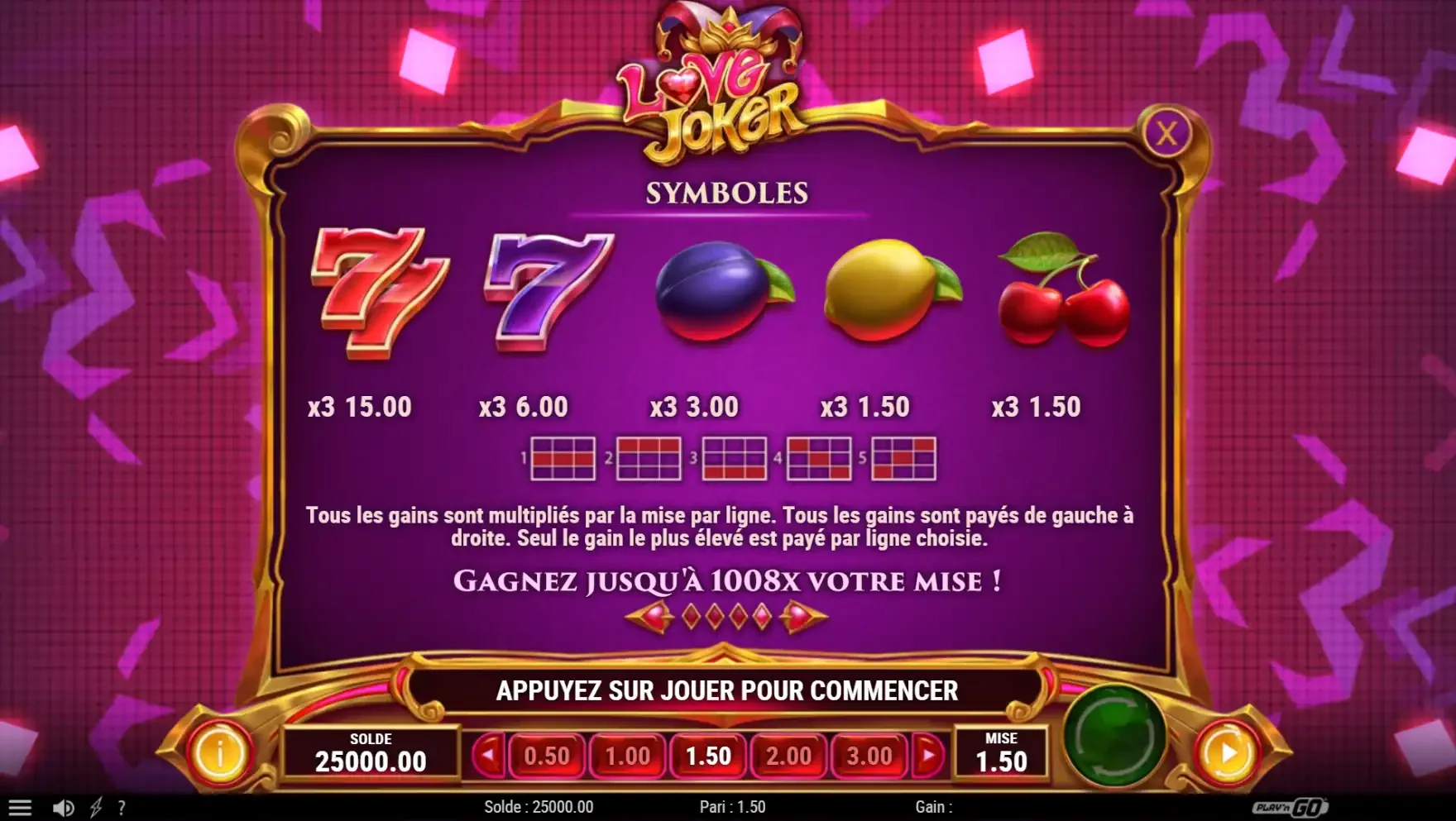 Symboles de la machine &agrave; sous Love Joker