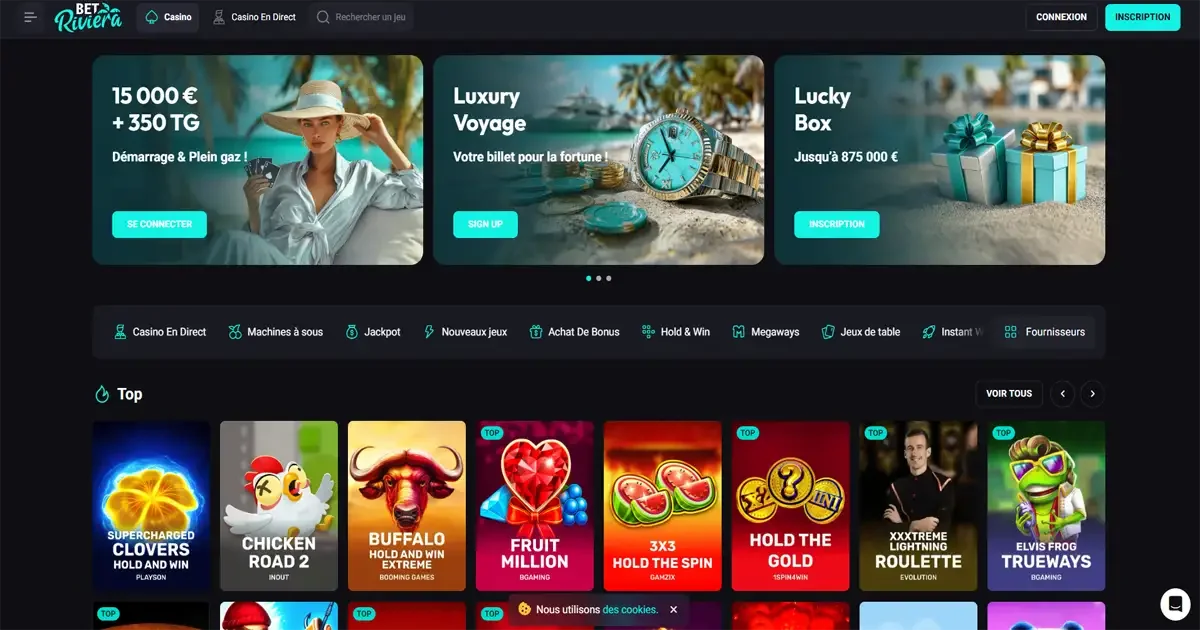 Accueil BetRiviera casino en ligne avec offres bonus, casino en direct et machines &agrave; sous jackpot