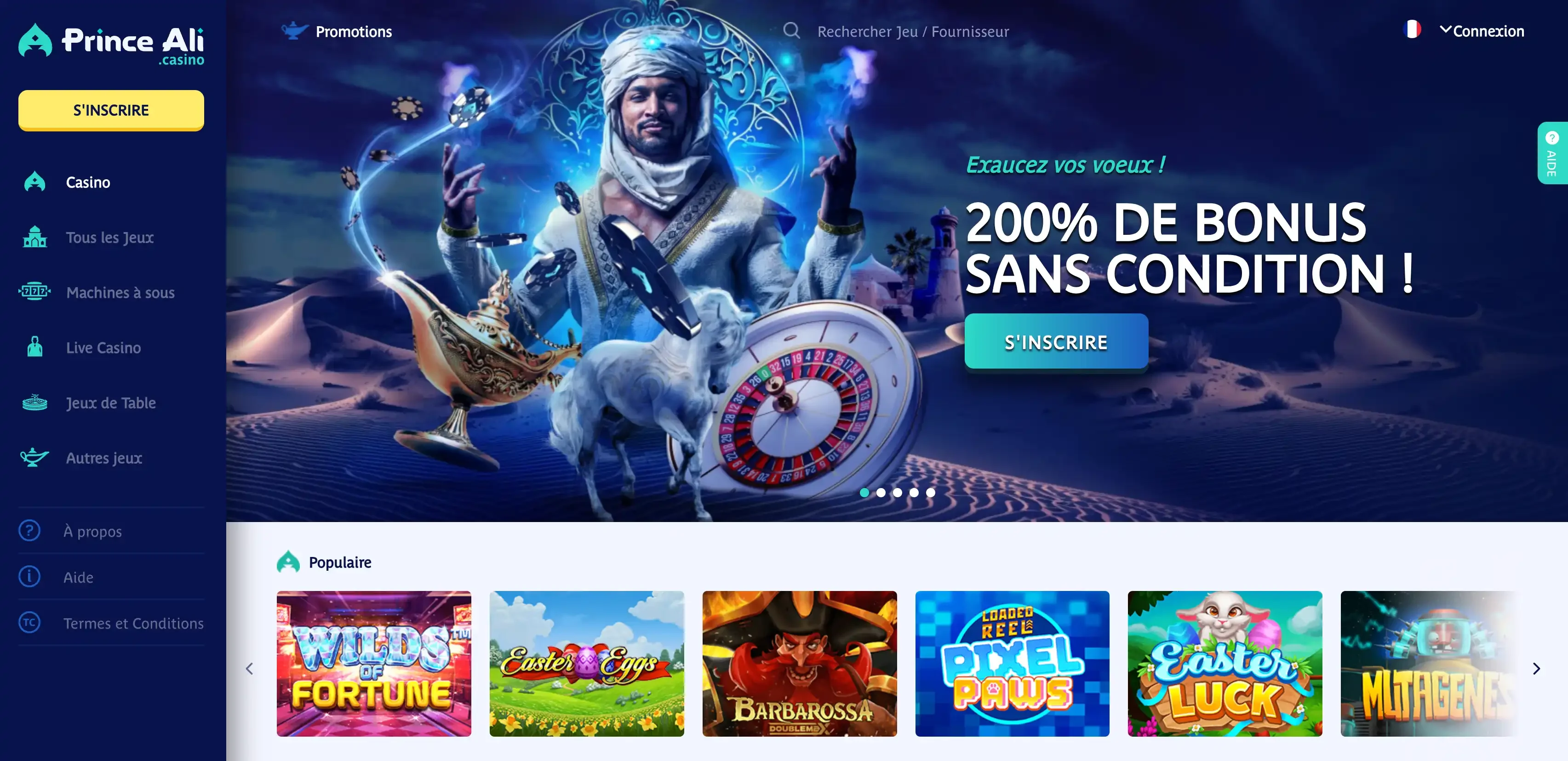 Page d'accueil du casino en ligne Prince Ali