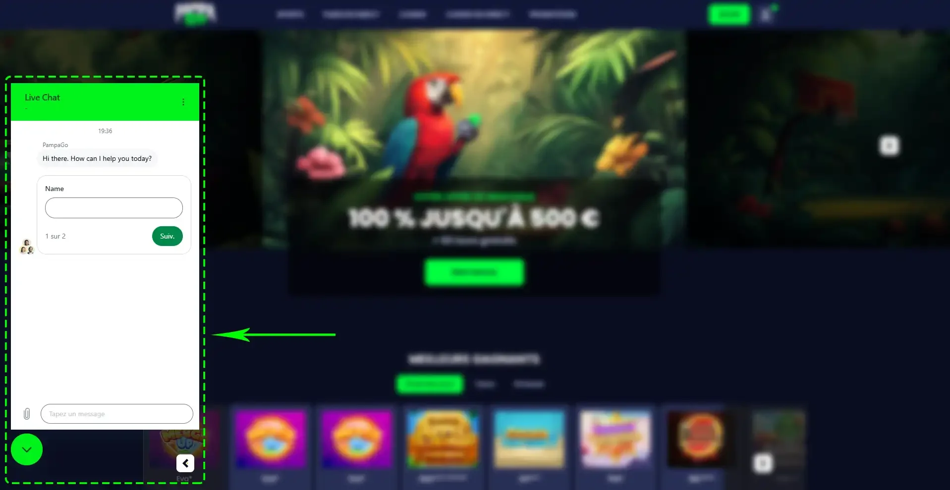 Livetchat casino pampago