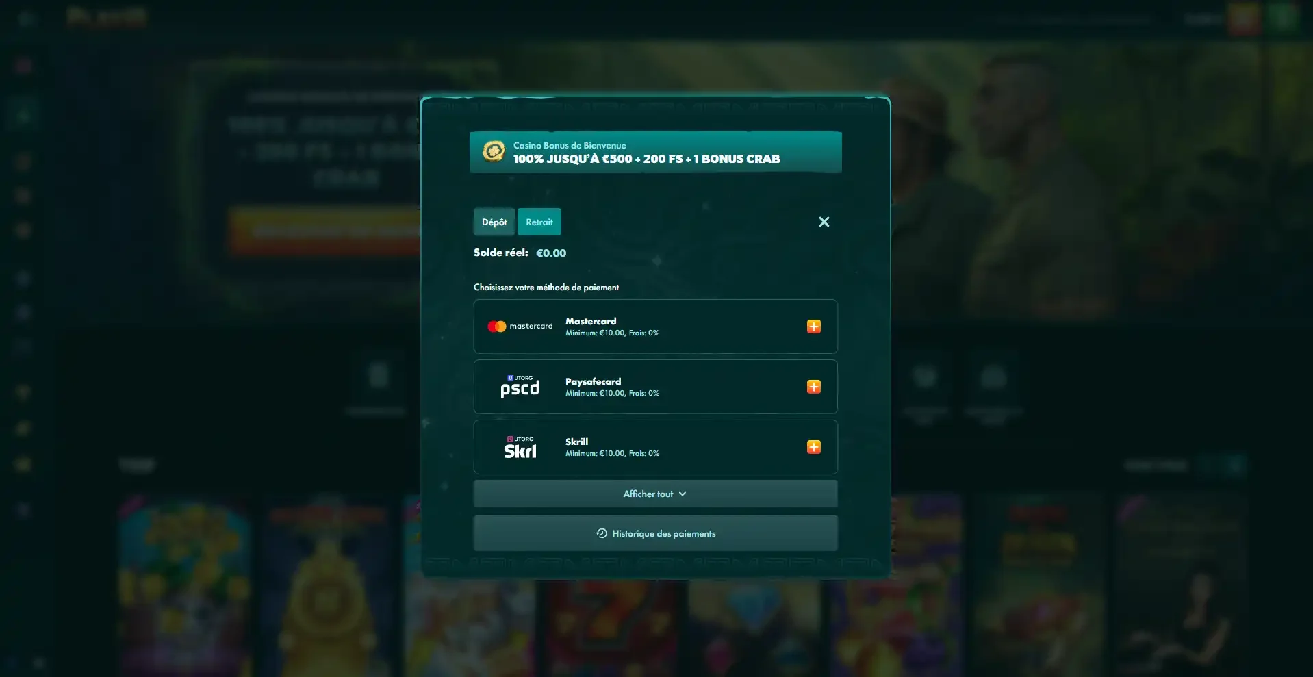 Etape deux pour d&eacute;poser sur le casino en ligne Playio