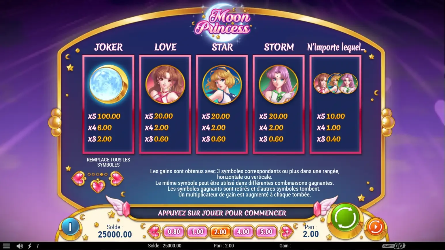Symboles de la machine &agrave; sous Moon princess de Play'n Go