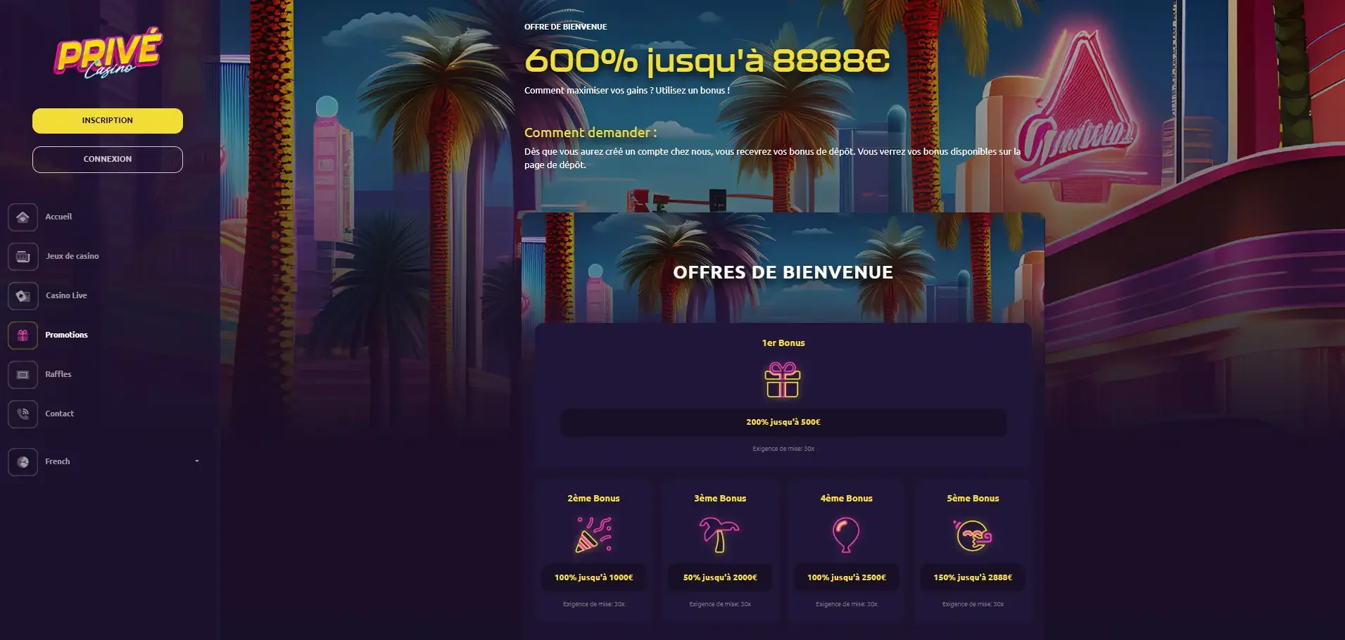 Les bonus du casino en ligne Privecasino