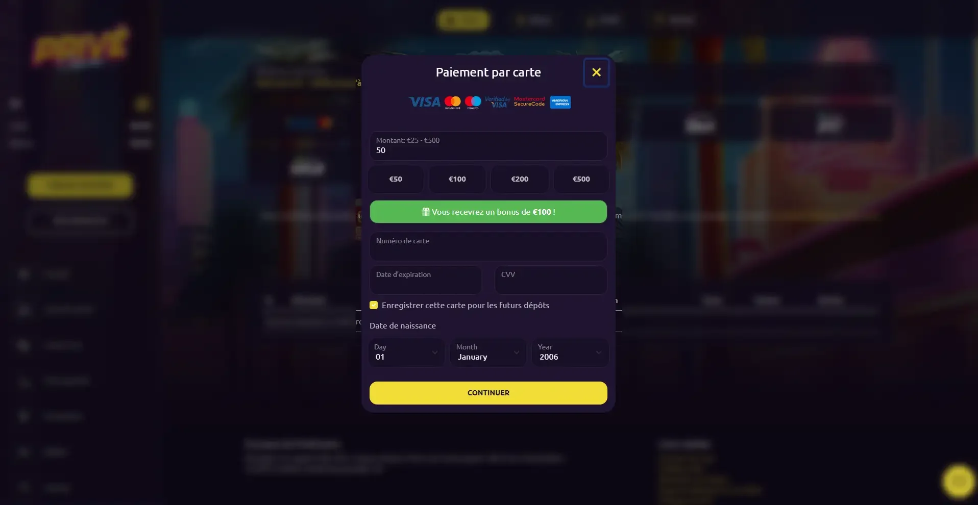Widget de depot du casino en ligne Privecasino