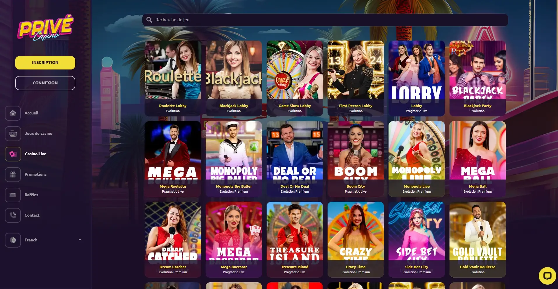 Les jeux en direct du casino en ligne Privecasino