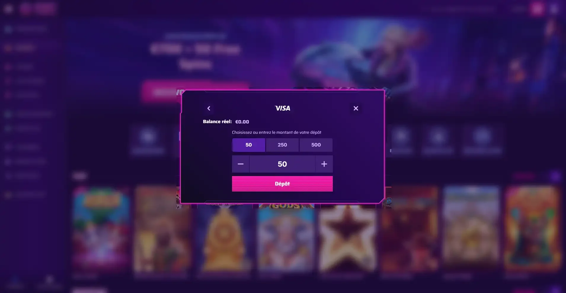 Rentrer le montant pour deposer menu