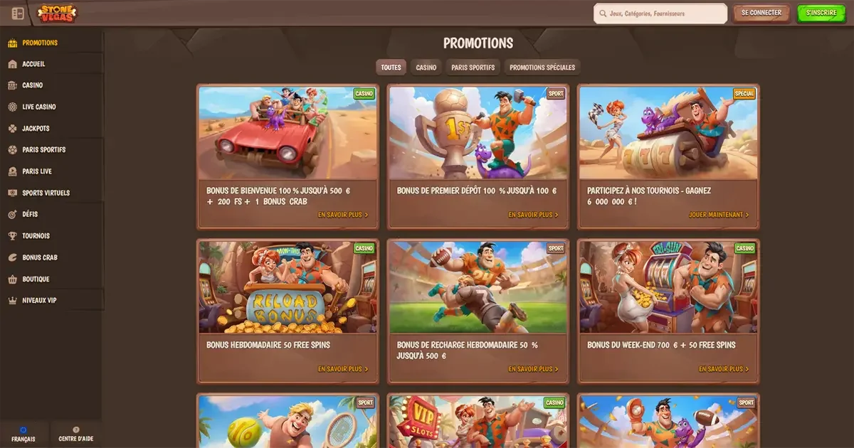 D&eacute;couvrez les meilleures promotions et bonus exclusifs Stone Vegas casino en ligne avec free spins tournois et offres sp&eacute;ciales