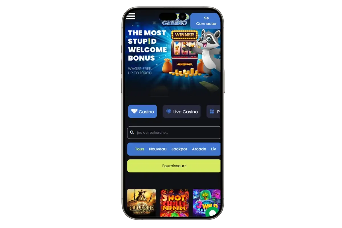 Stupid Casino bonus de bienvenue sans wager sur mobile avec machines &agrave; sous et casino live