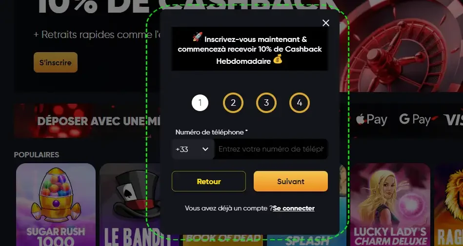 Suite formulaire instant casino
