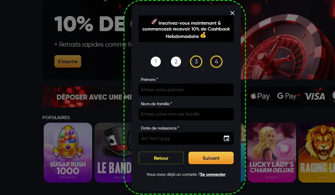 Suite formulaire inscription instant casino 2