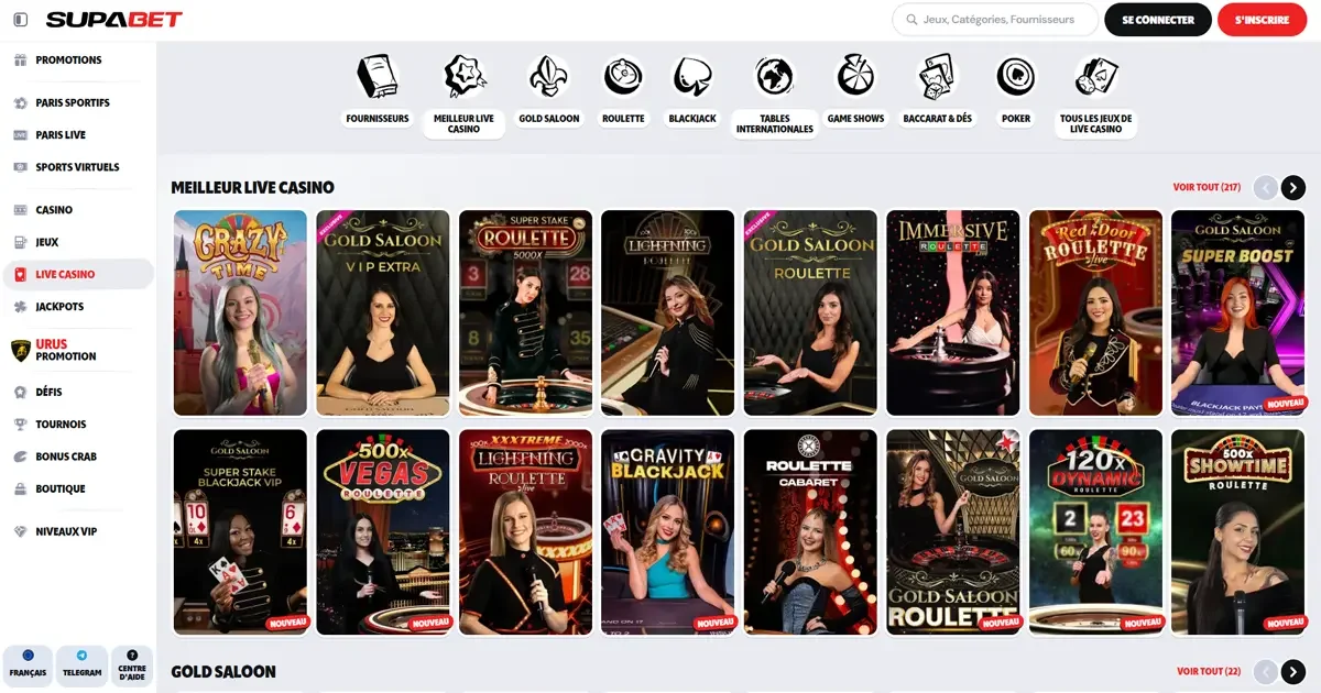 Meilleurs jeux de casino en direct Supabet 2025 avec roulettes blackjack baccarat et tables live