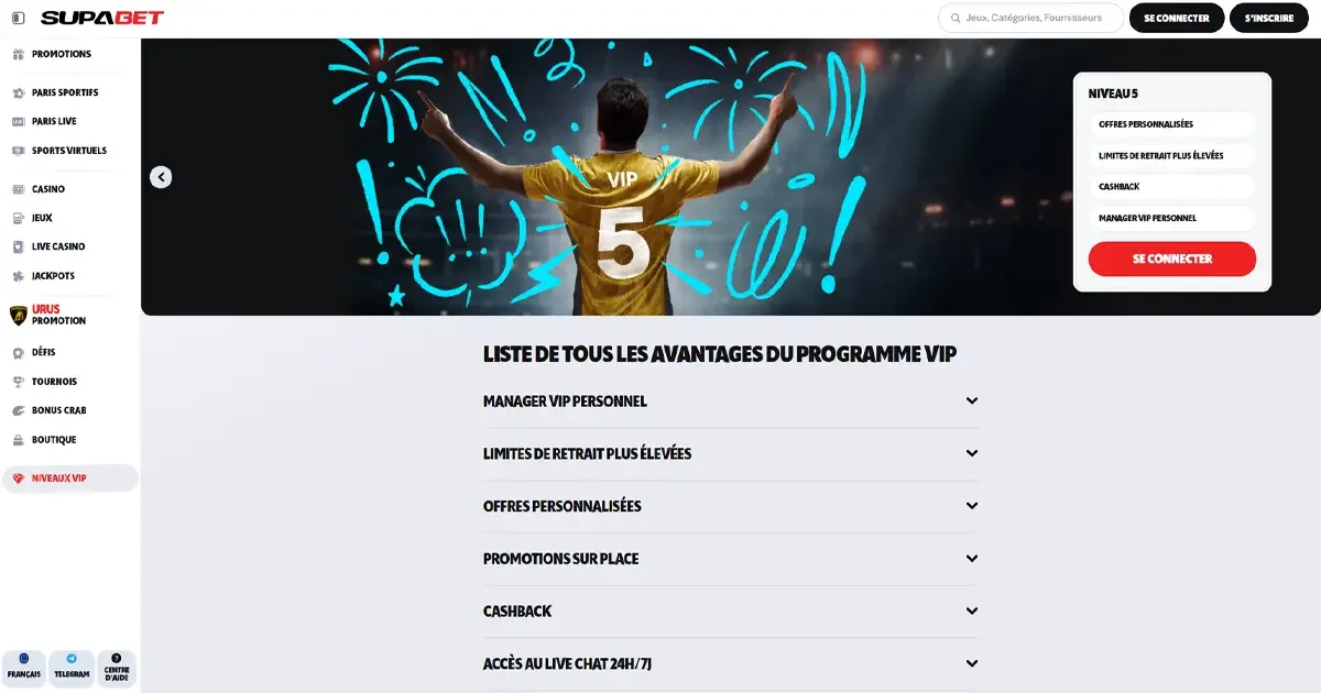 Programme VIP Supabet 2025 avantages exclusifs cashback retraits &eacute;lev&eacute;s offres personnalis&eacute;es et manager d&eacute;di&eacute;