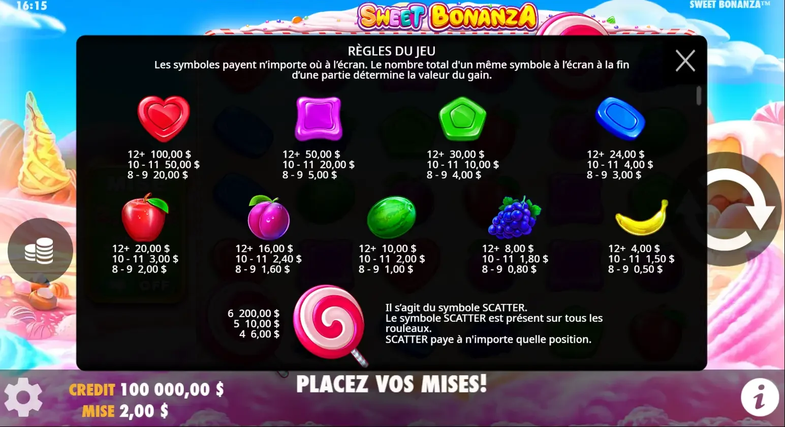 Les symboles machine &agrave; sous sweet bonanza