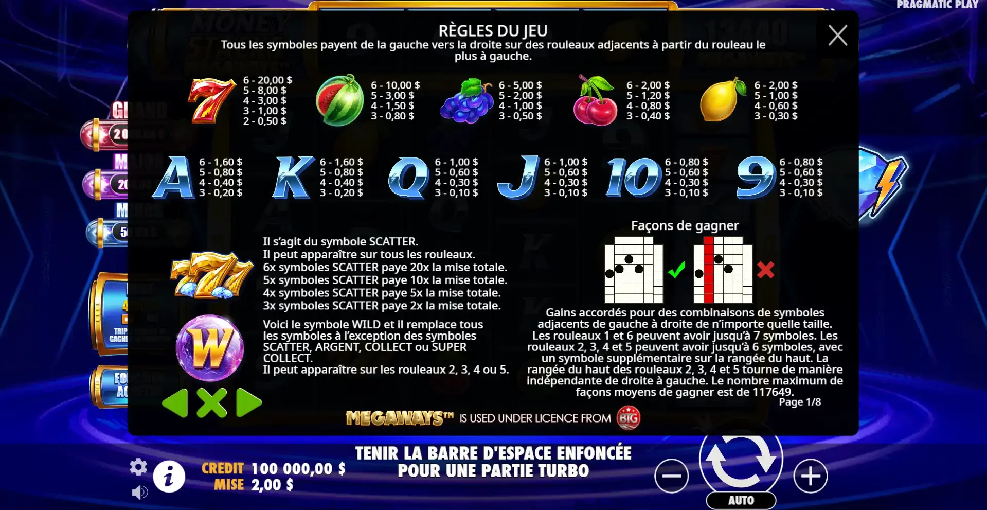 Symboles de la machine &agrave; sous Money Stacks Megaways