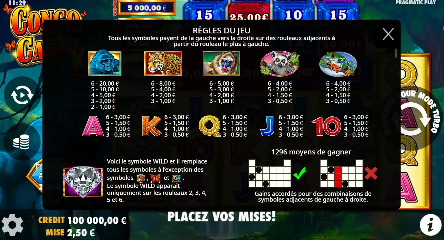 Symboles congo cash XL slot