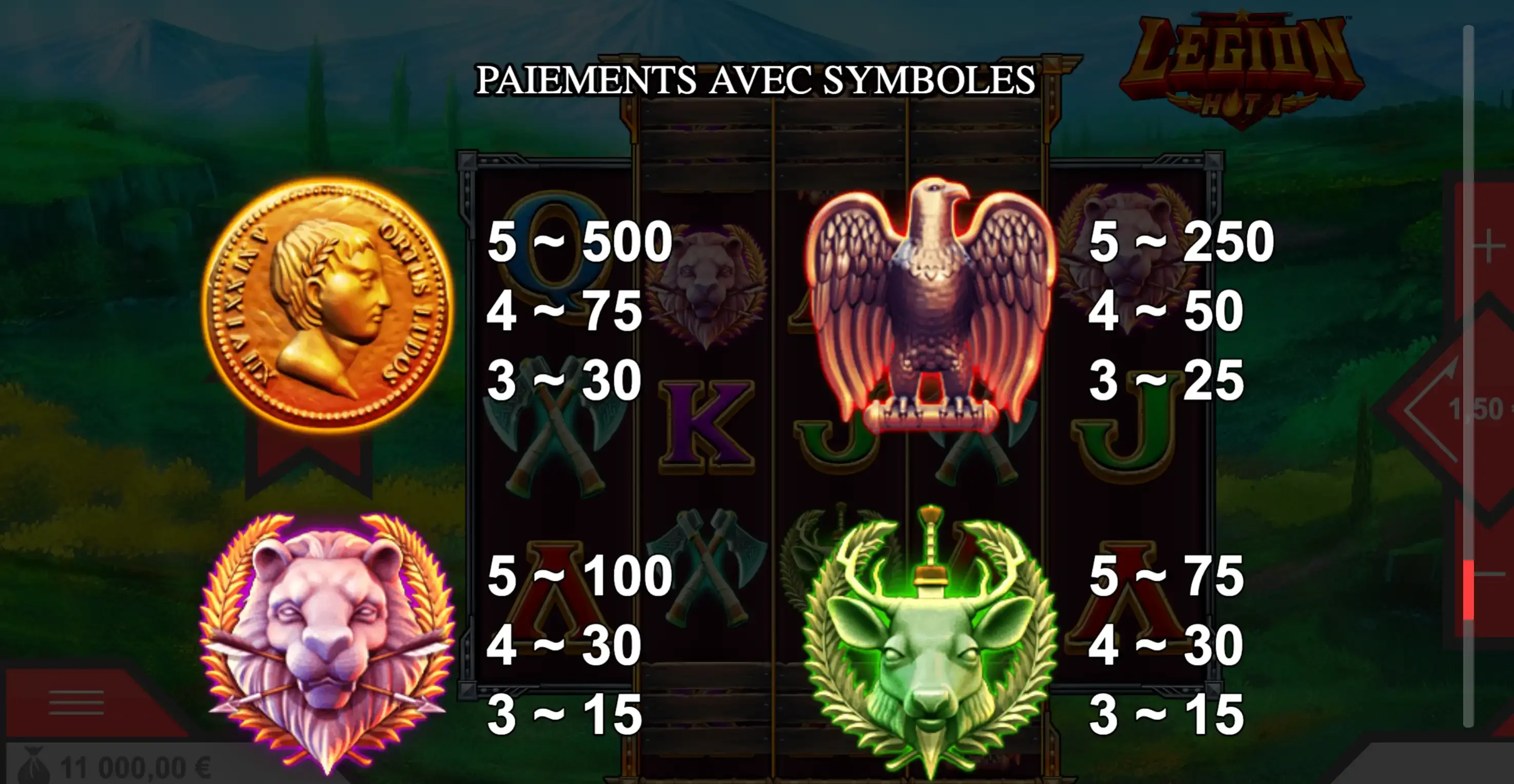 Symboles de la machine &agrave; sous legion hot one