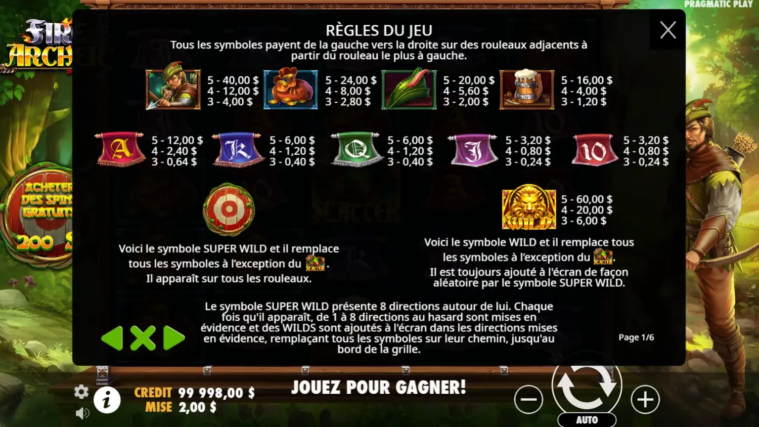 Machine &agrave; sous fire archer symboles image