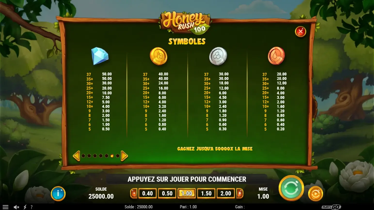 Symboles de machine &agrave; sous honey rush 100 de play n go