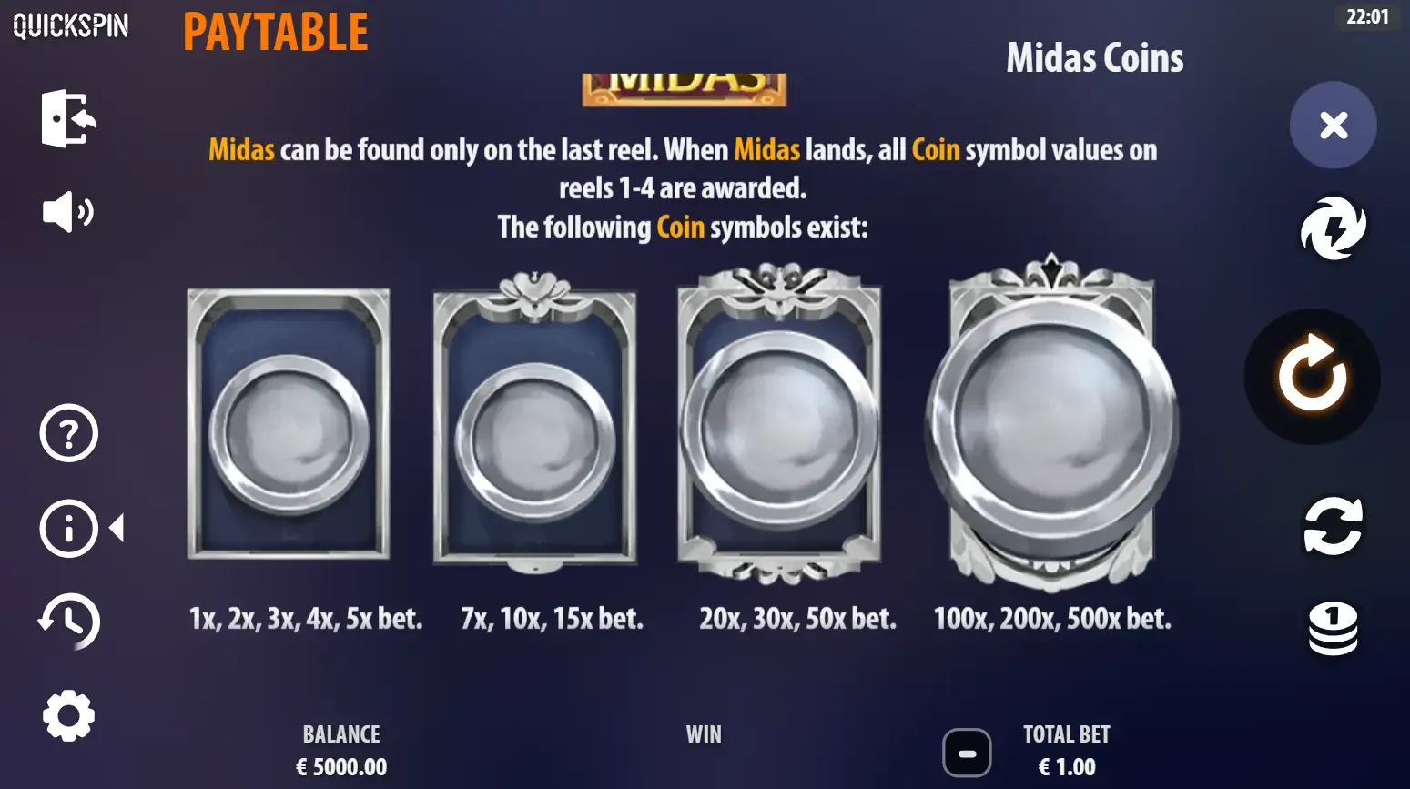 Symboles de la machine &agrave; sous midas coins