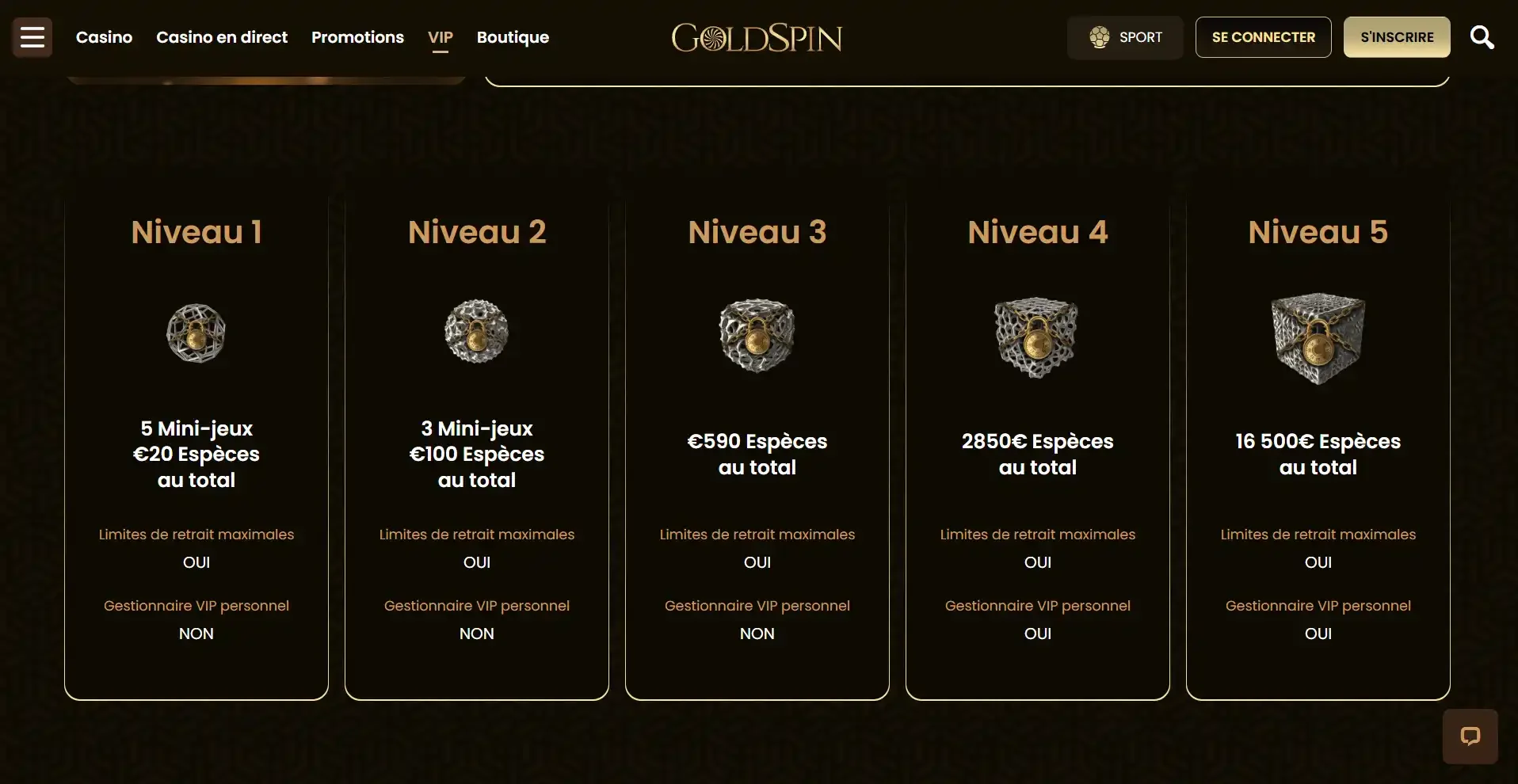 Programme VIP du casino Goldspin