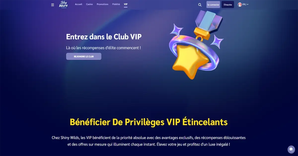 Programme VIP de Shiny Wilds Casino avec r&eacute;compenses exclusives et avantages premium