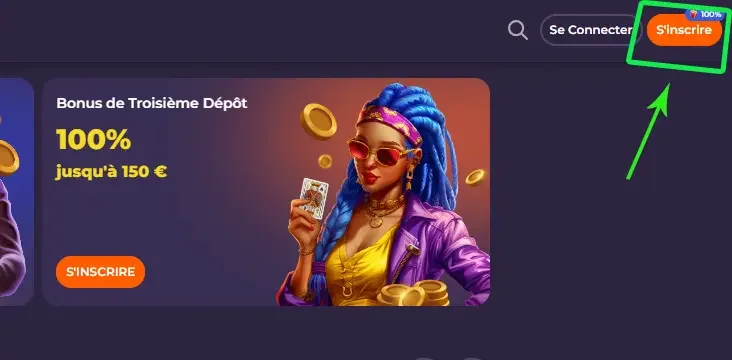 Boutton pour s'inscrire sur le casino en ligne Coolzino