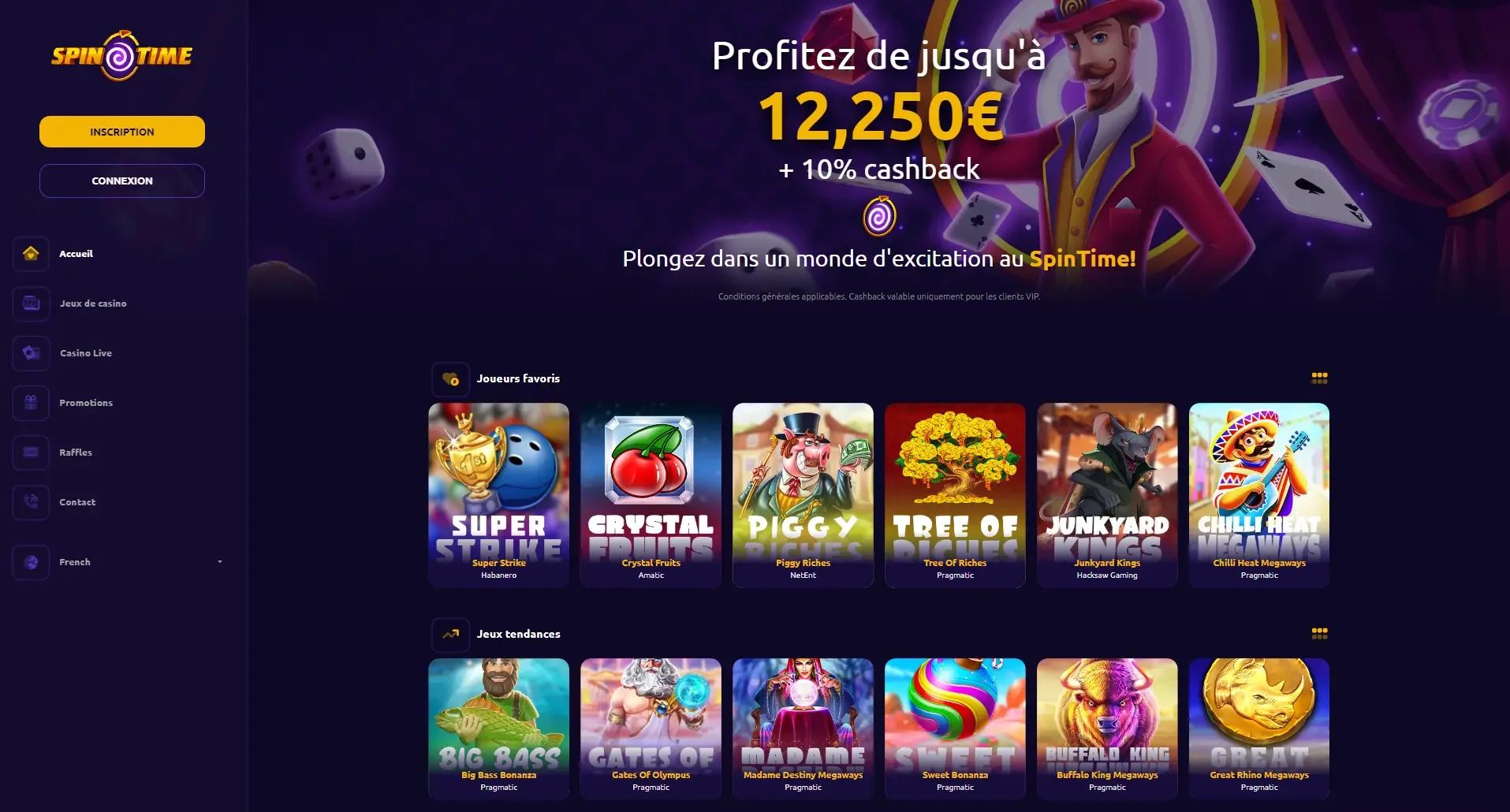 Page d'accueil du casino en ligne Spintime