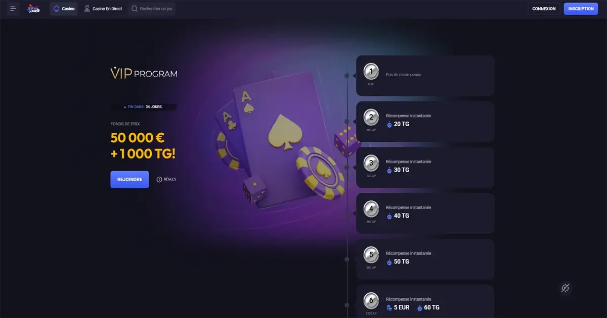 programme VIP SpinAura avec niveaux de r&eacute;compenses et avantages exclusifs