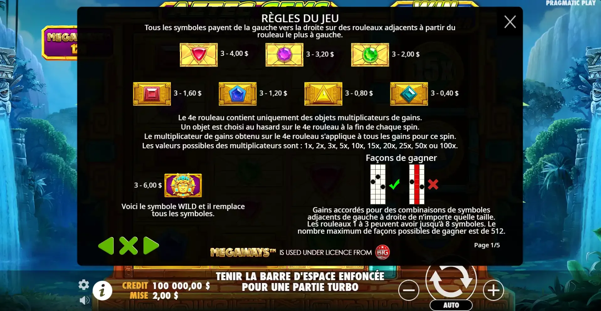 Symboles de la machine &agrave; sous Aztec Gems Megaways