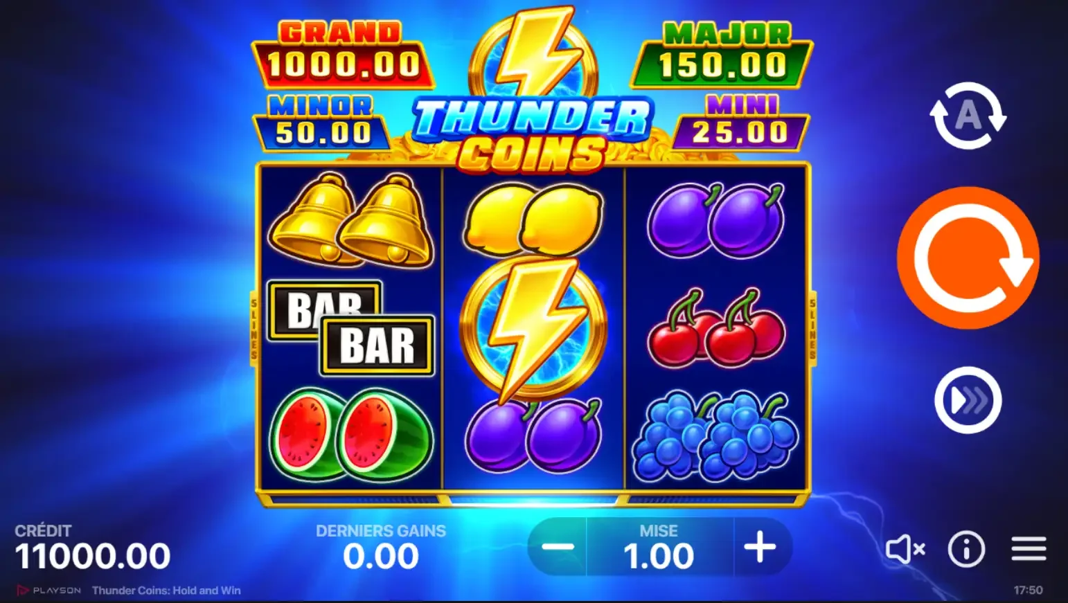 Machine &agrave; sous Thunder Coins Hold and Win