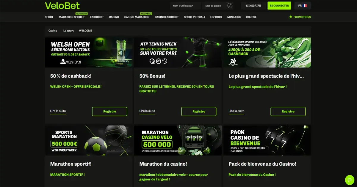 Bonus de bienvenue VeloBet casino avec promotion exclusive et offre speciale joueurs
