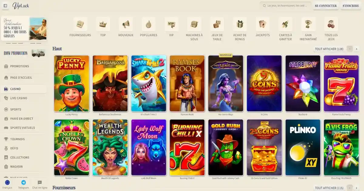 Machines &agrave; sous du casino Vip Luck