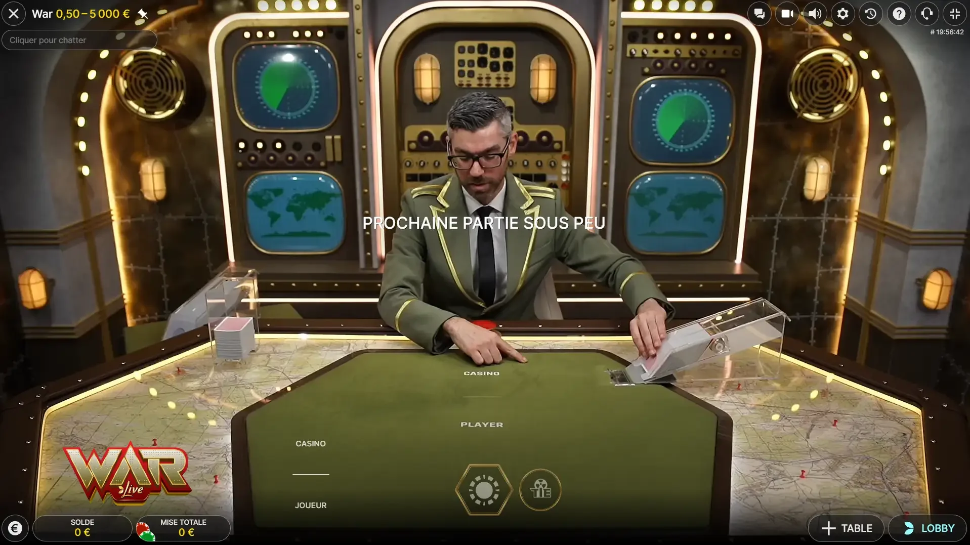 Croupier en live du jeu war live evolution