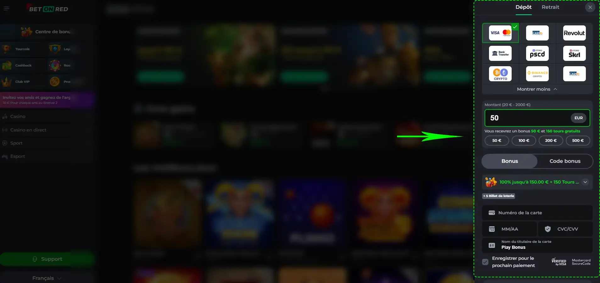Betonred widget deposit