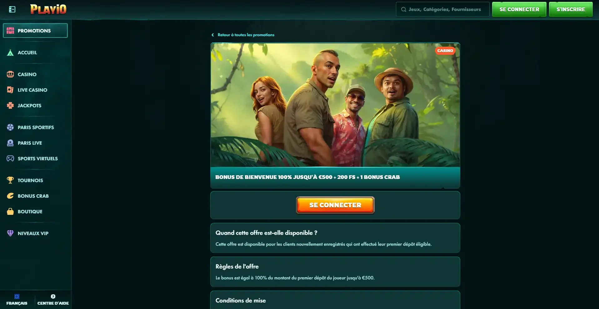 Bonus de bienvenue sur le casino en ligne Playio